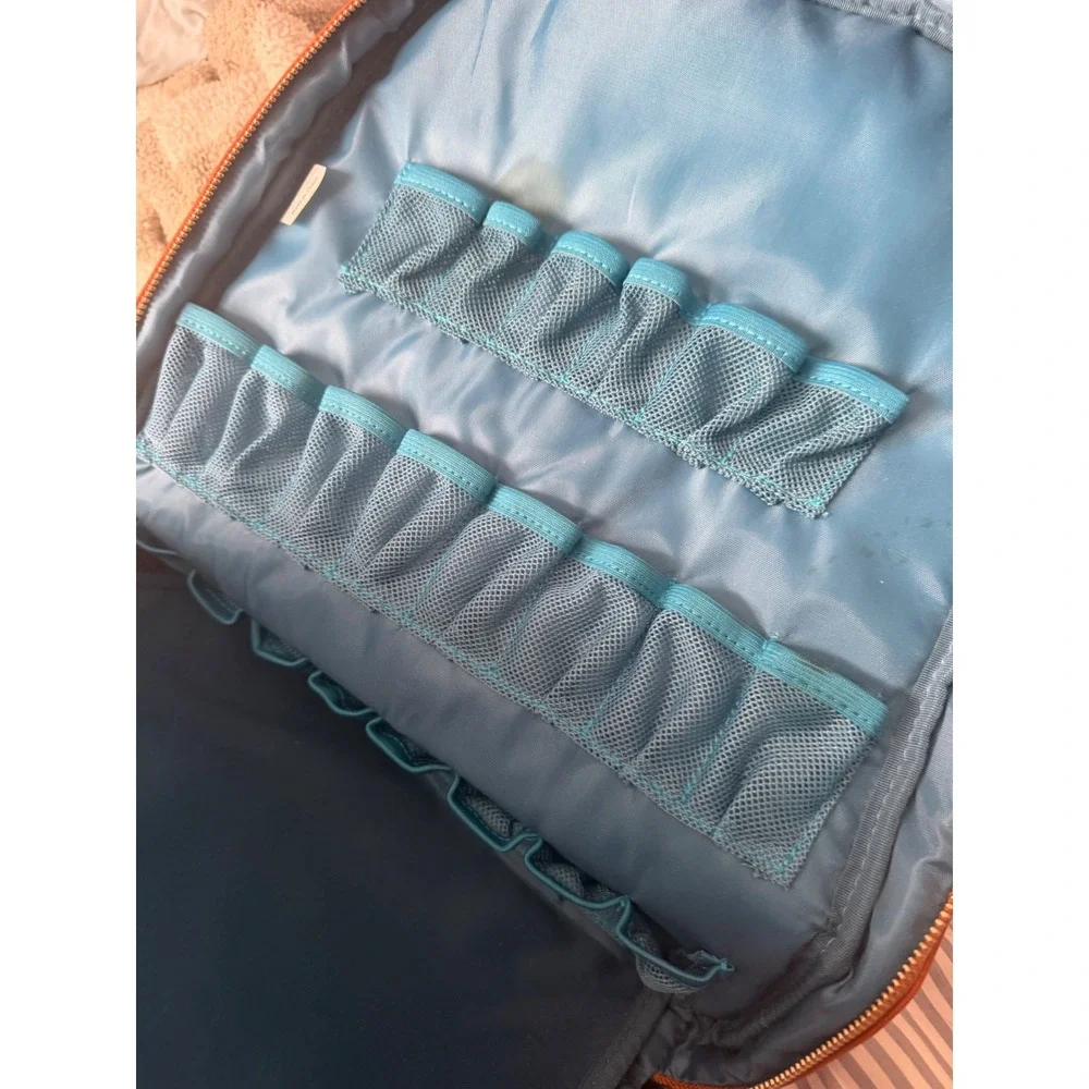 Young Living Essential Oil Carrying Case Backpack Tan Vegan Leather Teal Lining